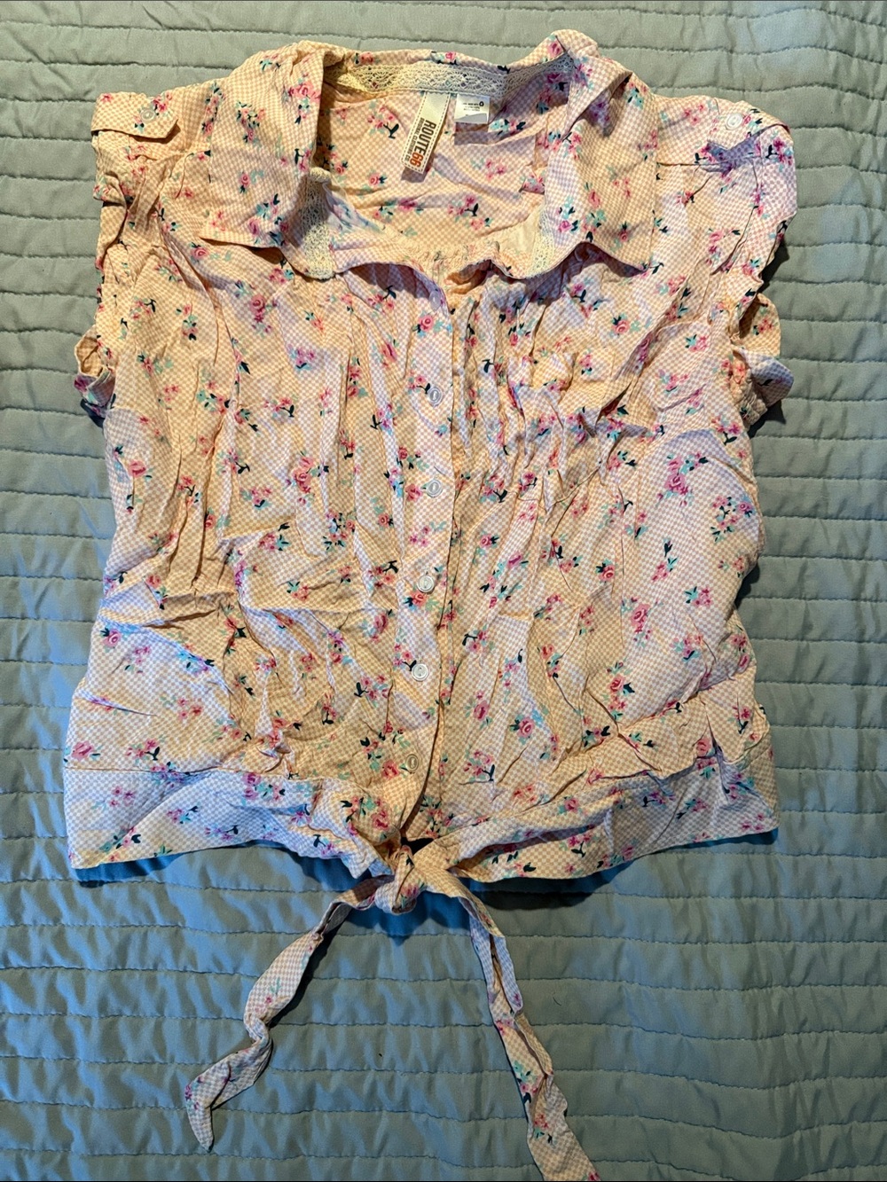 Route 66 Pink Floral Tie-Hem Button Blouse